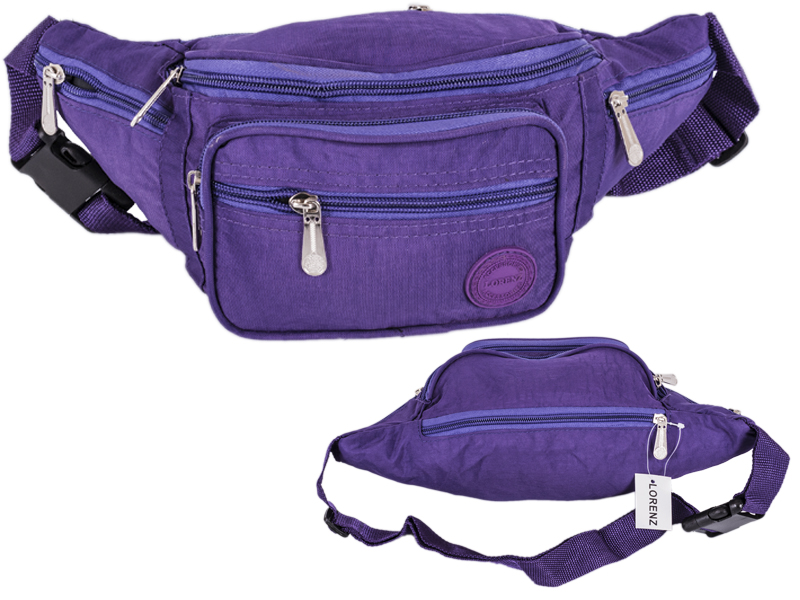 (image for) 2522 PURPLE Crinkled Nylon Bumbag with 6 Zip Pockets